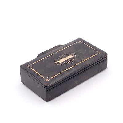 French Papier m ch Snuff Box Inlaid with Gold circa 1840