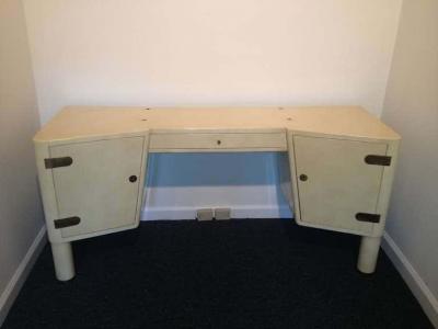 French Parchment Lacquered Vanity And Leather Top Stool