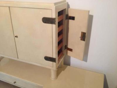 French Parchment Lacquered Vanity And Leather Top Stool