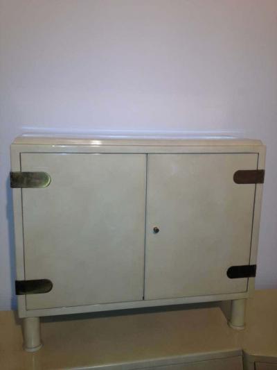 French Parchment Lacquered Vanity And Leather Top Stool