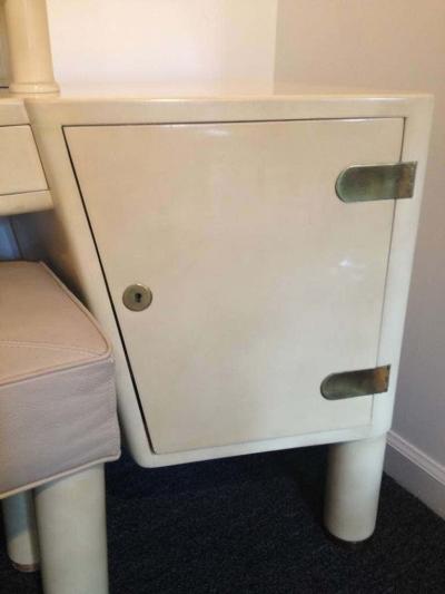 French Parchment Lacquered Vanity And Leather Top Stool