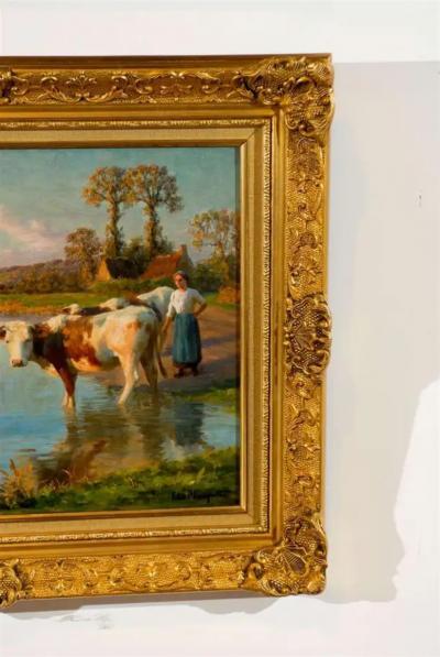 French Pastoral Oil Painting Signed by F lix Planquette Late 19th Century
