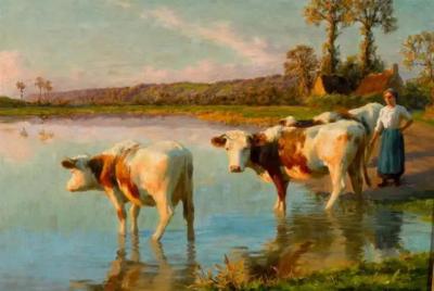 French Pastoral Oil Painting Signed by F lix Planquette Late 19th Century