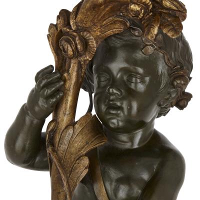 French Patinated Bronze Lamp Modelled as a Putto