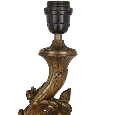 French Patinated Bronze Lamp Modelled as a Putto