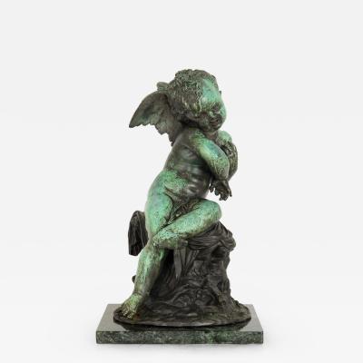 French Patinated Copper Sculpture of Seated Cherub after Charles Lemire