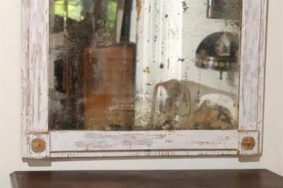 French Period Directoire Trumeau Mirror with Distressed Paint Late 18th Century