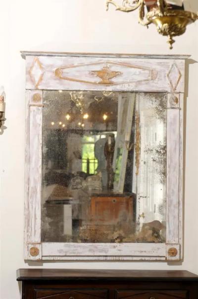 French Period Directoire Trumeau Mirror with Distressed Paint Late 18th Century