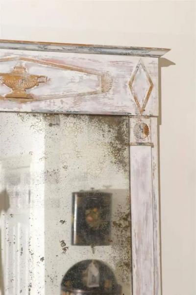 French Period Directoire Trumeau Mirror with Distressed Paint Late 18th Century