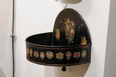 French Period Napoleon III Black Painted T le Lavabo with Floral D cor 1870s