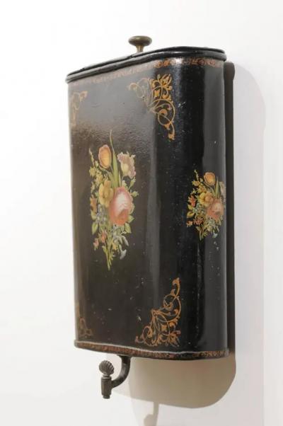 French Period Napoleon III Black Painted T le Lavabo with Floral D cor 1870s