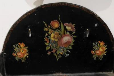 French Period Napoleon III Black Painted T le Lavabo with Floral D cor 1870s