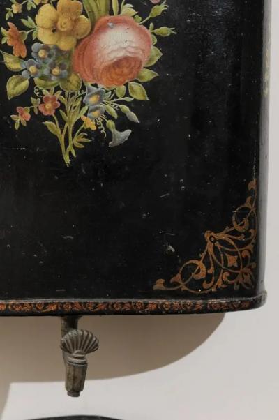 French Period Napoleon III Black Painted T le Lavabo with Floral D cor 1870s