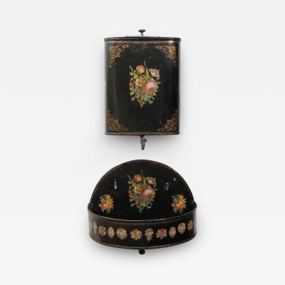 French Period Napoleon III Black Painted T le Lavabo with Floral D cor 1870s