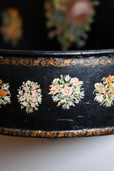French Period Napoleon III Black Painted T le Lavabo with Floral D cor 1870s