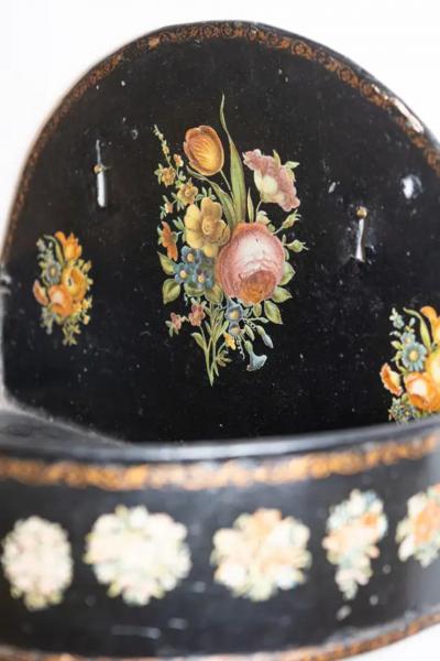 French Period Napoleon III Black Painted T le Lavabo with Floral D cor 1870s