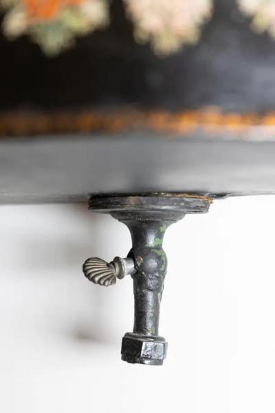 French Period Napoleon III Black Painted T le Lavabo with Floral D cor 1870s