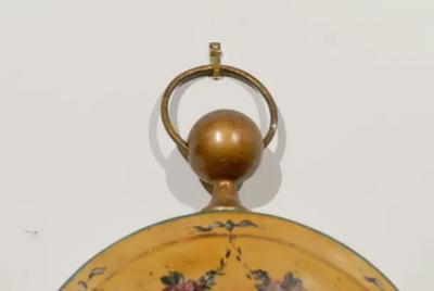French Pocket Watch Shaped Wall Hanging T le Clock with Floral D cor circa 1800