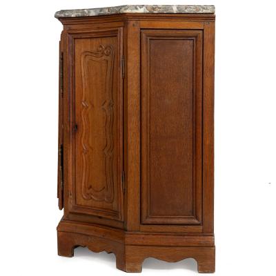 French Provincial Antique Oak and Marble Buffet Sideboard Cabinet ca 1880