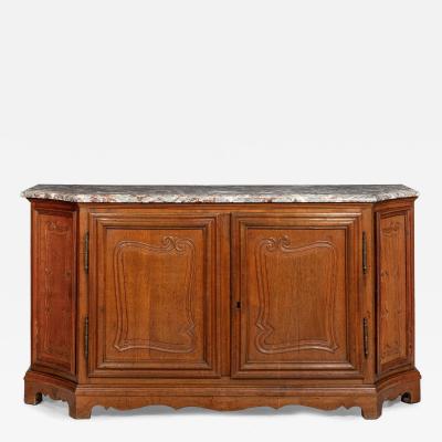 French Provincial Antique Oak and Marble Buffet Sideboard Cabinet ca 1880