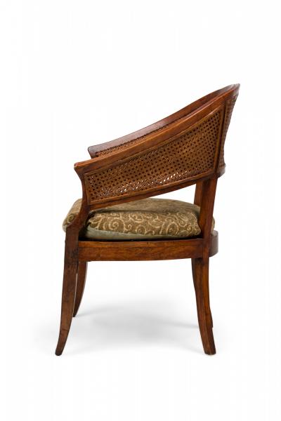 French Provincial Double Caned Wooden Horseshoe Back Armchair with Green