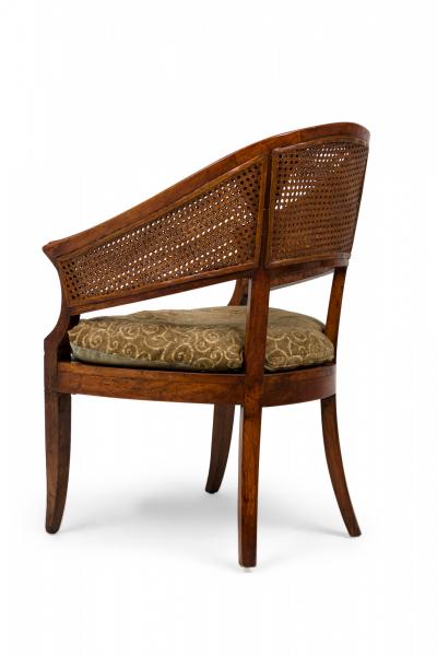 French Provincial Double Caned Wooden Horseshoe Back Armchair with Green