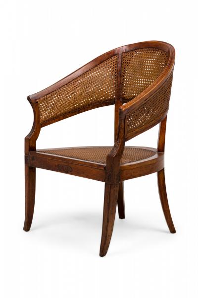 French Provincial Double Caned Wooden Horseshoe Back Armchair with Green