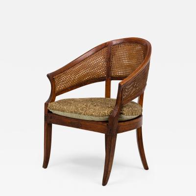 French Provincial Double Caned Wooden Horseshoe Back Armchair with Green