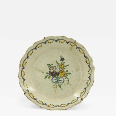 French Provincial Faience Floral Plate with Scalloped Edge
