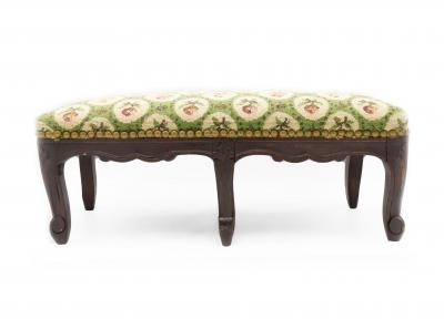 French Provincial Footstool with Floral Carpet Upholstery