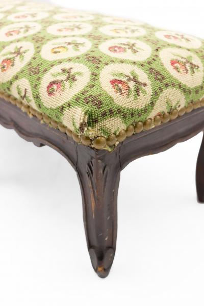 French Provincial Footstool with Floral Carpet Upholstery