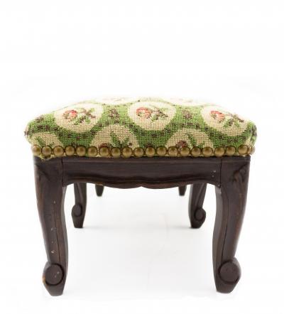 French Provincial Footstool with Floral Carpet Upholstery