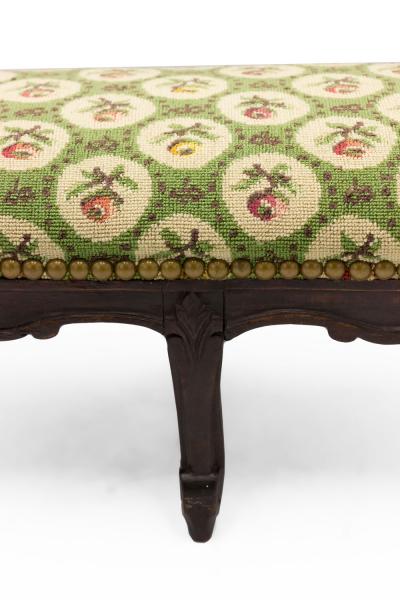French Provincial Footstool with Floral Carpet Upholstery