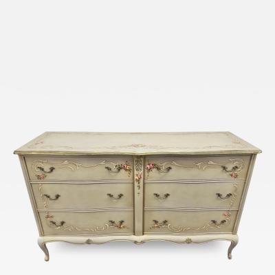 French Provincial Hand Painted Commode or Chest of Drawers with Floral Design