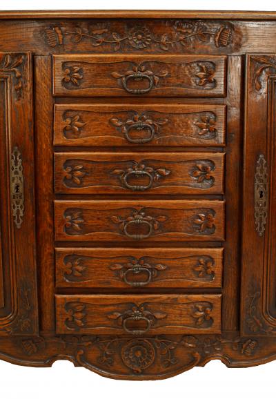 French Provincial Louis XV Style Carved Oak Sideboard