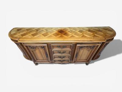 French Provincial Monumental Sideboard Wood Brass France 1960s