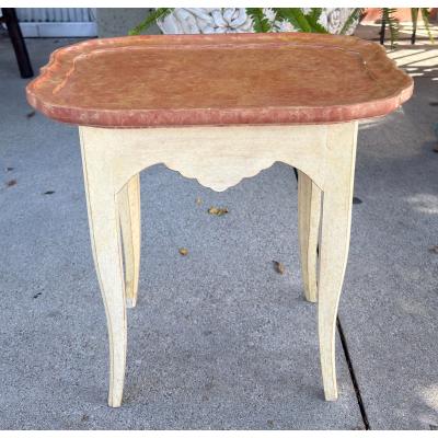French Provincial Painted Side Table W Faux Marble Top