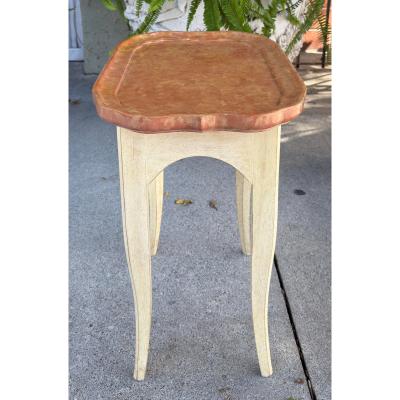 French Provincial Painted Side Table W Faux Marble Top