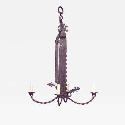 French Provincial Style Wrought Iron Saw Chandelier