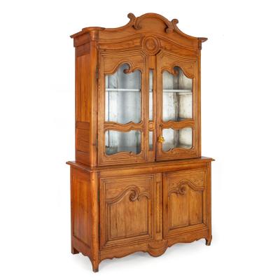 French Provincial Waxed Pine Bookcase Display Cabinet Cupboard