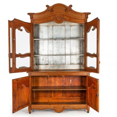 French Provincial Waxed Pine Bookcase Display Cabinet Cupboard
