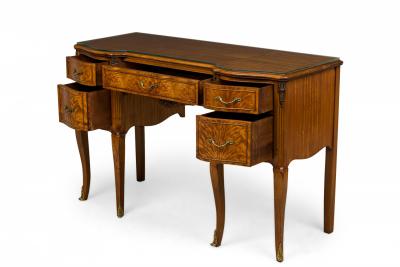 French Provincial style Burlwood Vanity Desk with Glass Top