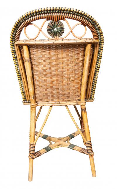 French Rattan Bistro Table And Pair Of Side Chairs