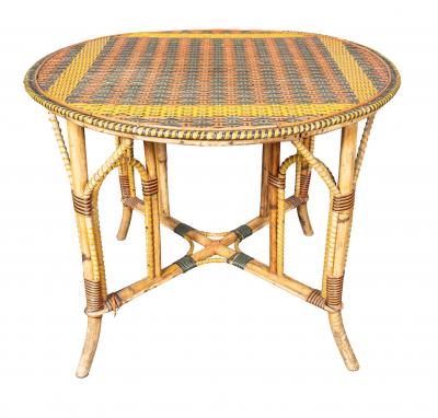 French Rattan Bistro Table And Pair Of Side Chairs