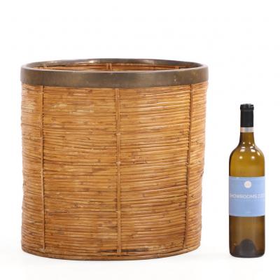 French Rattan and Brass Basket C 1970