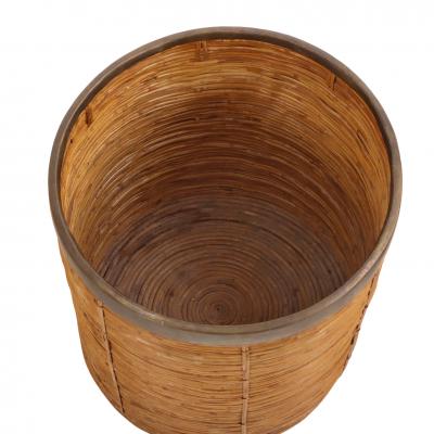 French Rattan and Brass Basket C 1970
