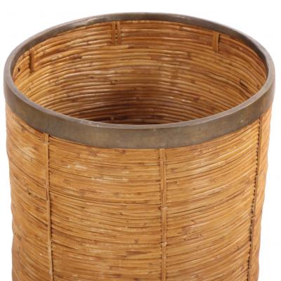 French Rattan and Brass Basket C 1970