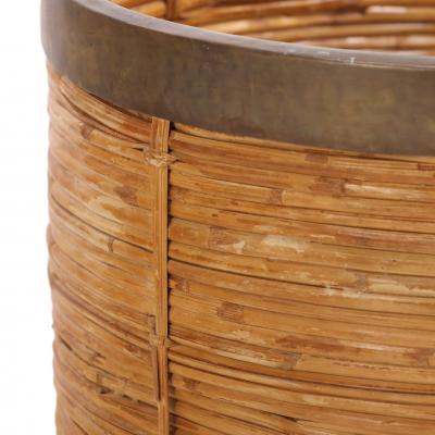 French Rattan and Brass Basket C 1970