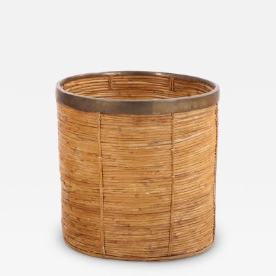 French Rattan and Brass Basket C 1970