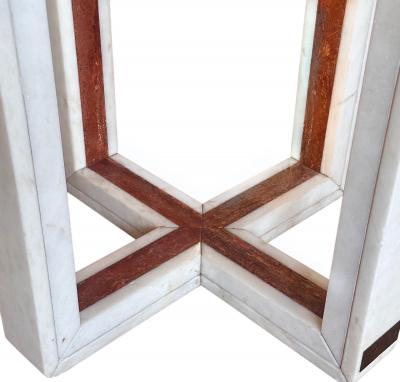 French Red and White Marble Center Dining Table 1960